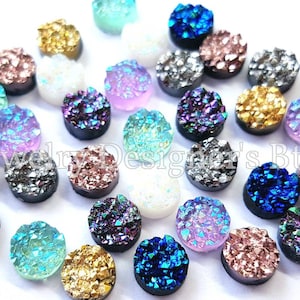 32pcs, 6mm Faux Druzy Cabochons, Assorted Colors, Iridescent Metallic Druzies, Resin Cabochons, Fits in 6mm Bezels, DIY Jewelry