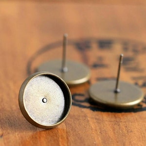 12mm Antique Bronze Stud Earring Cabochon Settings, Earrings Blank, Cabochons Jewelry, Comes with Earnuts, DIY Craft Supply