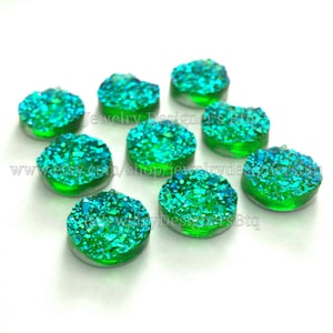 10pcs, 12mm Emerald Druzy Cabochon - Résine Irisée Déco - Cristal Translucide AB Vert