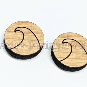 Cabochons en bois ondulé 12 mm - embellissements en bois vagues de l'océan - cerisier noyer bouleau, choix de la couleur - vernis semi-mat
