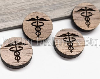 12mm Caduceus Symbol of Medicine SD Engraved Wood Cabochons - Custom Wood Options