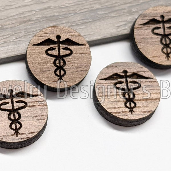 Caducée 12mm Symbole de Médecine Cabochons en bois gravé SD - Options de bois personnalisées