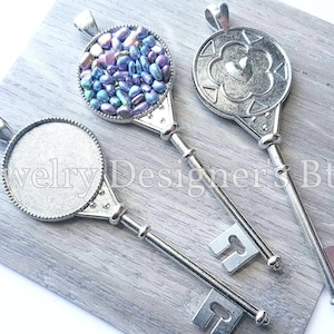 25mm Antique Silver Key To My Heart Pendant Settings Bezel Cups Heart Victorian Style