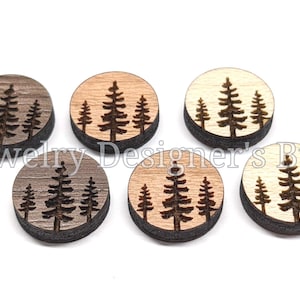 12 mm Kiefernholz Cabochons - Blätter Holzverzierungen - Kirschholz Walnuss Birke, Farbe nach Wahl - Semi-Matte Varnish