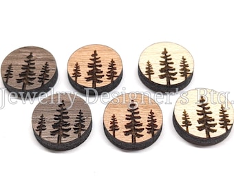 Cabochon in legno di pino da 12 mm - Decorazioni in legno con foglie - Ciliegio, noce, betulla, colore a scelta - Vernice semiopaca