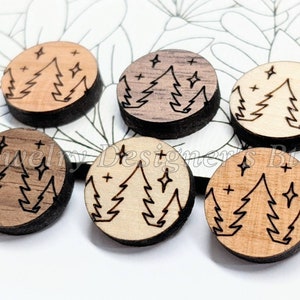 Cabujones de madera grabados de 16 mm - Adornos de madera con forma de estrella de árbol - Para hacer aretes con botón - Diferentes opciones de materiales