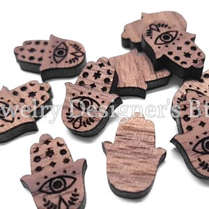 Hamsa Cabochons en bois gravés à la main - Fini semi-mat - 14 mm x 10 mm