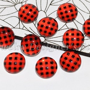8 mm HD Buffalo Plaid Glass Photo Cabochons Czarno-czerwony wzór nadruku
