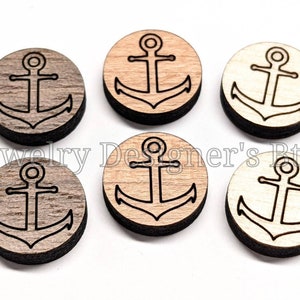 Cabochons en bois d'ancre de 12 mm - Embellissements en bois nautiques - Merisier Noyer Bouleau, Choisissez la couleur - Vernis semi-mat