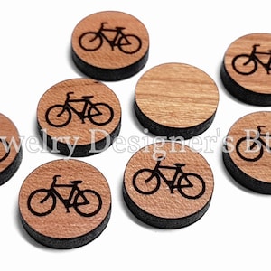 Cabujón de madera de bicicleta de 12 mm - Adornos de madera grabados con bicicleta - Barniz semimate