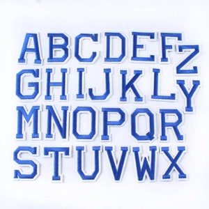 Letras del alfabeto Hierro o costura en parches Apliques Letras azules y blancas Nociones de bordado - Aprox 5cm (2 pulgadas) (altura)