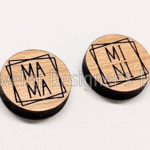 12mm Mama en Mini Cabochon - Bijpassende gegraveerde houten versieringen - Kersenhout, Walnoot, Berk - Semi-matte lak