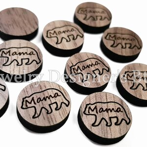 Cabochon Mama Bear en noyer 12 mm - Décorations en bois gravées Mother Bears - Vernis semi-mat
