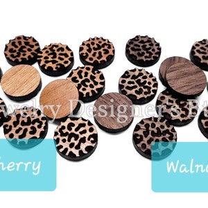 12mm Leopard Print Cabochon - Animal Engraved Wooden Embellishments - Cherrywood, Walnut, Birch - Semi-Matte Varnish