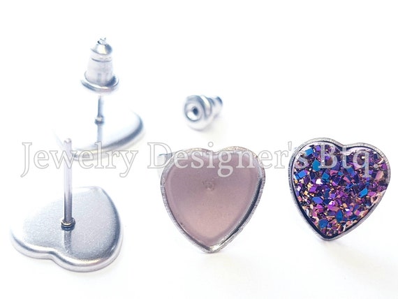 10mm Hypoallergenic Surgical Stainless Steel Heart Stud Earring Bezel Cabochon Settings Earrings Posts Jewelry Supplies