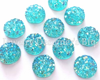 8mm Iridescent Faux Druzy Cabochons Resin Kawaii Cabochon Glitter Embellishments Jewelry Supplies Earring Components Ring Findings Turquoise