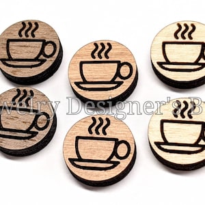 Tasse à café 12 mm cabochons en bois gravés - tasse à thé embellissements en bois - cerisier noyer bouleau, choix de couleur - vernis semi-mat