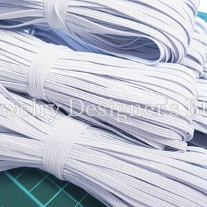 1/8 inch Elastic Band - 1/8" Flat Braided Bands - 3mm Elastics - Skinny Elastic - Ships From Canada - White 20 Yards