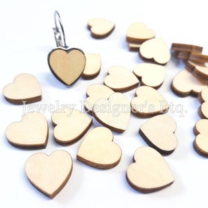 12mm Wood Heart Cabochons - Laser Cut Unfinished Wooden Embellishment