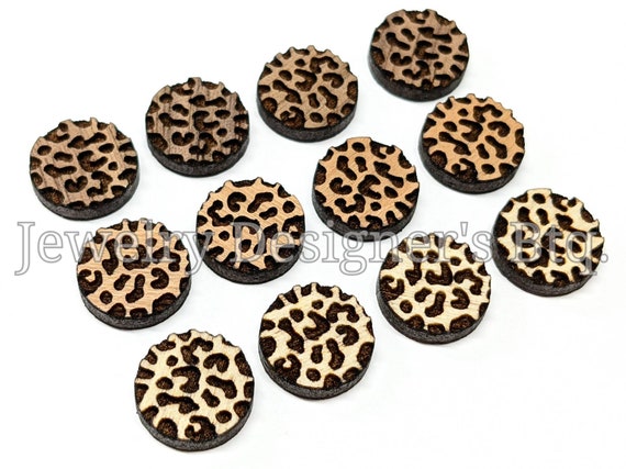 12mm Leopard Print - Cabochon Animal Engraved Wooden Embellishments - Cherrywood, Walnut, Birch - Semi-Matte Varnish