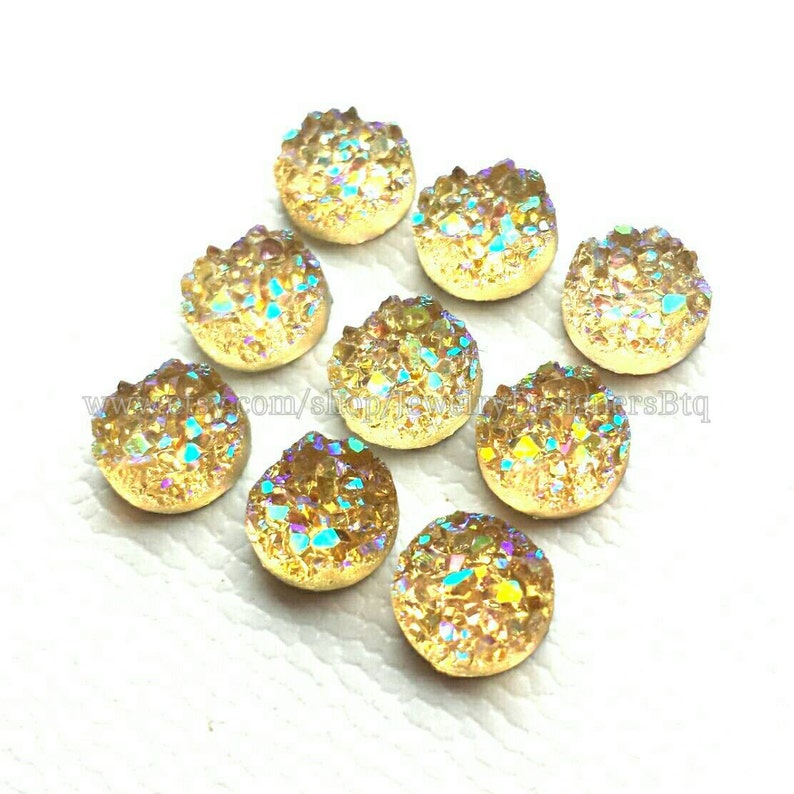 8.1mm Iridescent Faux Druzy Cabochons Resin Kawaii Cabochon Glitter Embellishments Jewelry Supplies Earring Components Ring Findings image 1