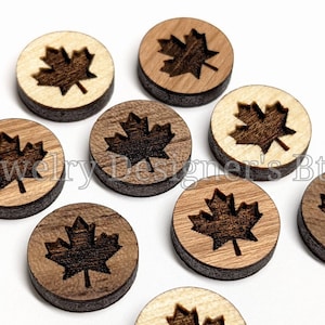 Cabujones de madera de hoja de arce de 12 mm - Adornos de madera de hojas - Abedul de nogal de cerezo, color de selección - Barniz semimate