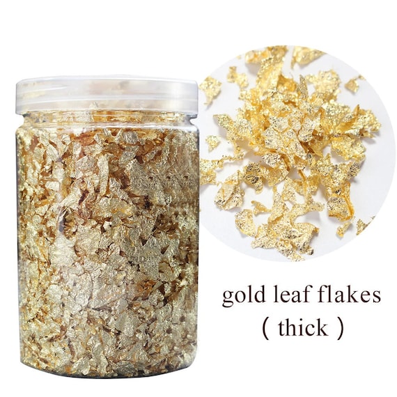 Gold Leaf Flakes for Jewelry, Arts & Crafts Not for Food 1 Container of  Golden Deco Jar Size 10cm X 6cm 