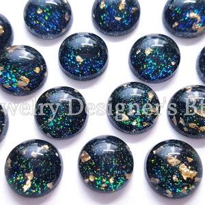 10mm Gold Foil Emerald Saphir Stardust Sparkle Resin Glitter Dome Flatback Cabochons