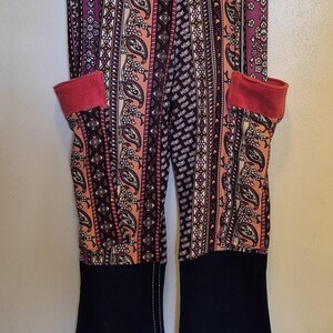 Upcycled Leggings with Denim Bell Bottoms & 2 Large Side Pockets Handmade Hippie Patchwork Clothes Pants Size L