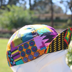 cycling cap Kente 4 panels   handmade USA