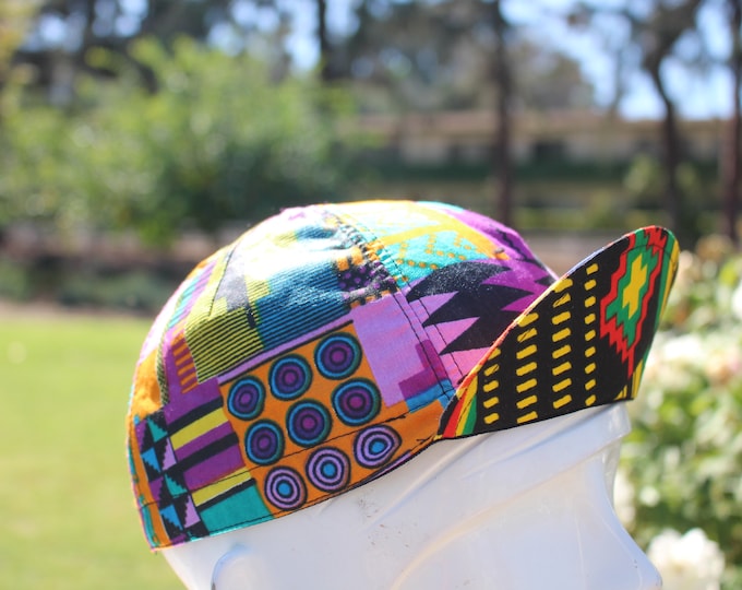 cycling cap Kente 4 panels   handmade USA