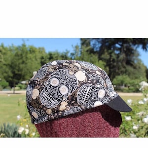 Cycling cap cotton fabric sugar skull with  gold lines HANDMADE size M L