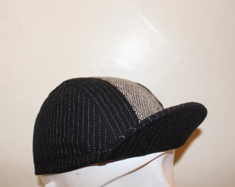 Casquette de cycliste en laine noire avec lanière grise en laine faite main aux États-Unis S M L