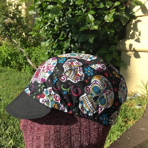 Cycling cap cotton fabric sugar skull HANDMADE size M L