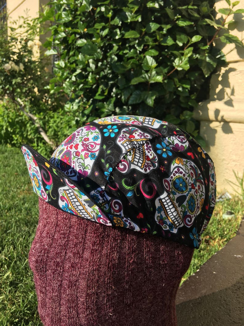 Cycling Cap Cotton Fabric Sugar Skull HANDMADE Size M L - Etsy