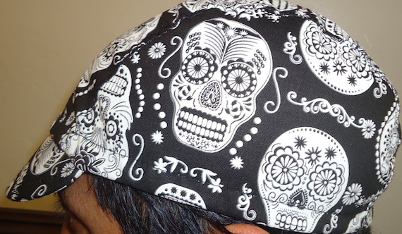 CYCLING CAP ONE SIZE HANDMADE IN USA SKULL DIA DE MUERTOS 100/% COTTON