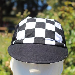 cycling cap checkerboard center Handmade in USA