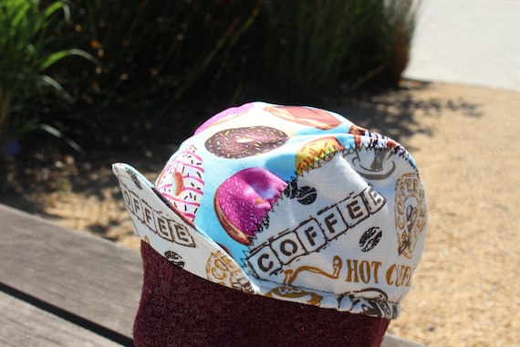 CYCLING CAP COFFE /& DONUTS 100/% COTTON HANDMADE IN USA M L