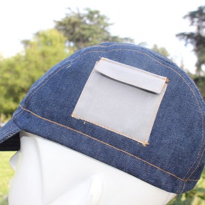 cycling cap denim w  pockets handmade in USA