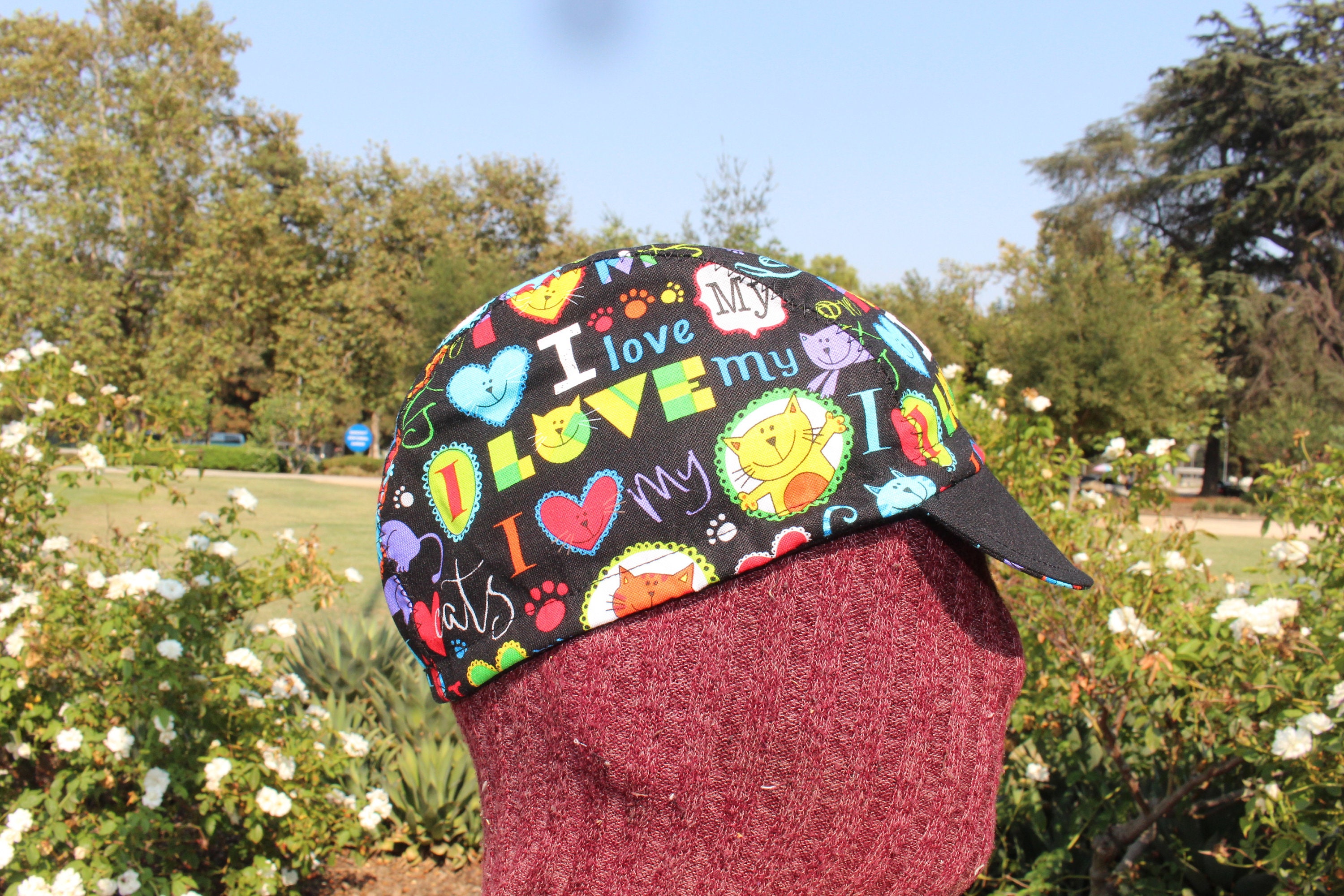 Cycling cap i love my cat 100 cotton handmade in USA M L Etsy
