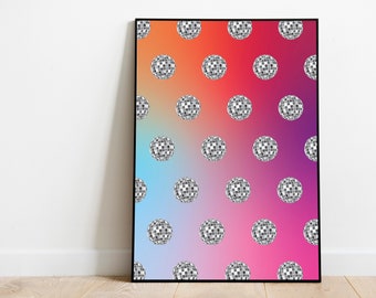 Gradient Disco Ball Art | Disco Ball Print, Printable Wall Art, Disco Print, Cute Trendy Wall Art, Disco Balls Wall Art, Disco Poster