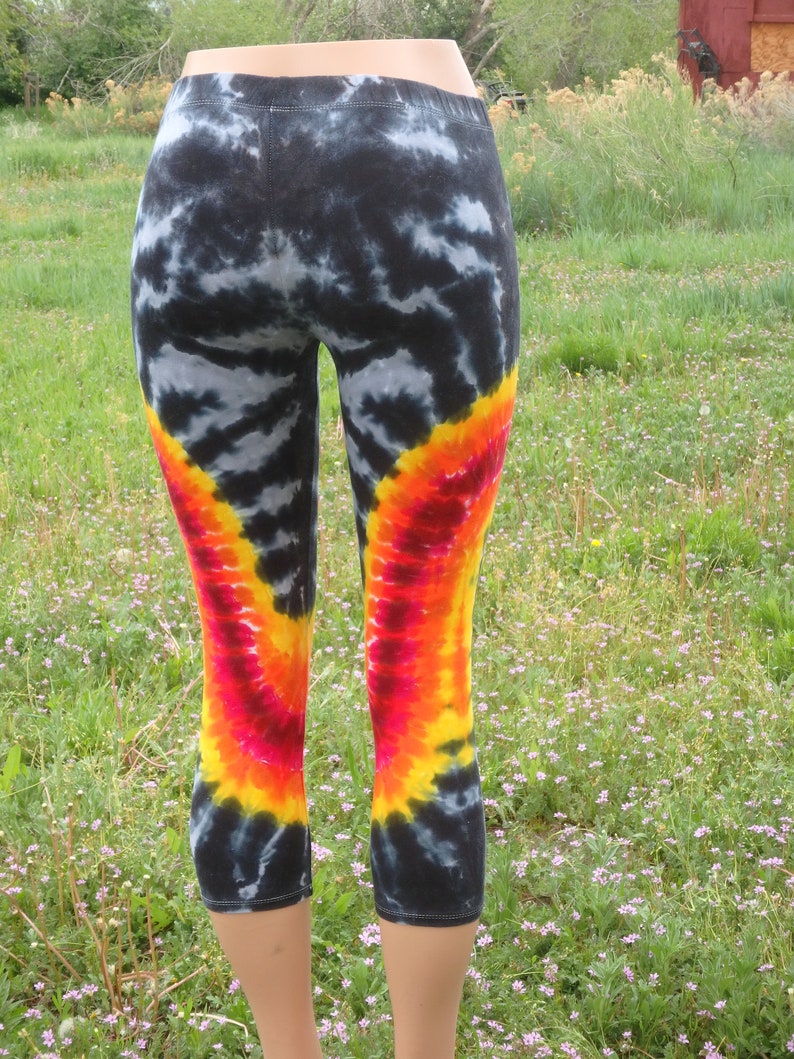 Tie Dye Flames Cotton Capri Leggings Medium Etsy