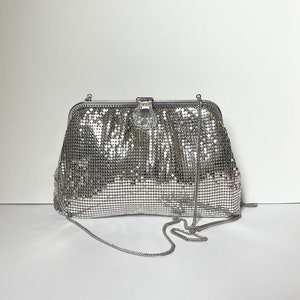Vintage Bag- Vintage Whiting and Davis Silver Mesh Crossbody Frame Clutch Bag