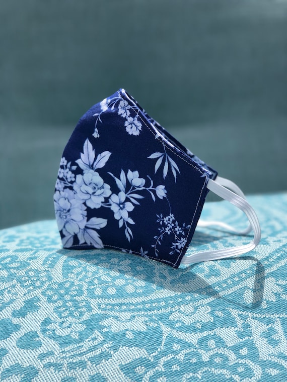 Blue and White Floral Reusable Face maskFace mask Adults | Etsy