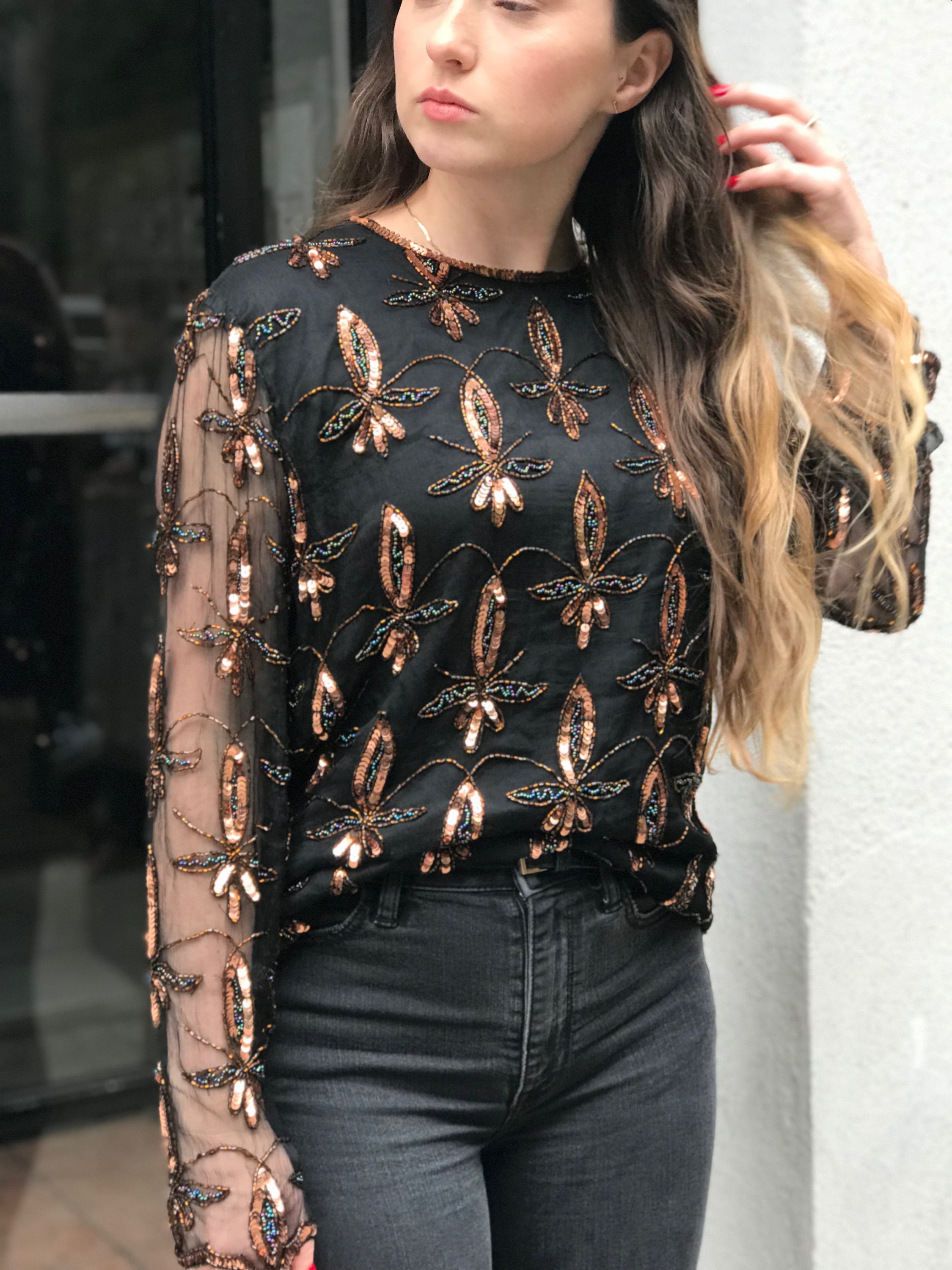 beaded long sleeve top