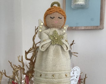 Pdf KNITTING PATTERN for Christmas Angel Tree Topper toy by Angela Turner