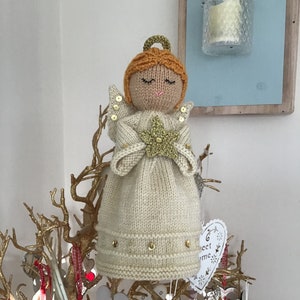 Pdf KNITTING PATTERN for Christmas Angel Tree Topper toy by Angela Turner