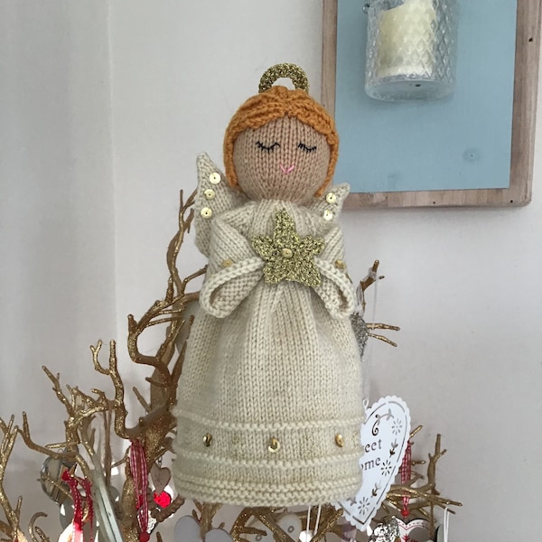 Pdf KNITTING PATTERN for Christmas Angel Tree Topper toy by Angela Turner