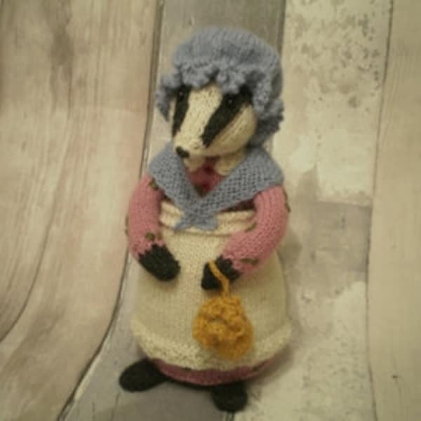 Pdf Knitting Pattern original, download, Mrs Badger toy baby wool by Angela Turner