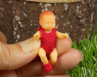 1:12 miniature new born 3D printed baby doll with romper, booties and hat by Angela Turner